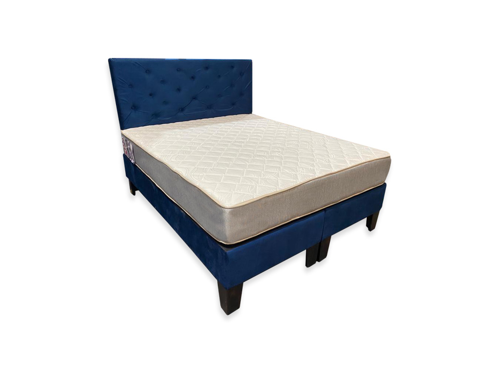 CAMA HVM 2 PLAZAS + RESPALDO AZUL MARINO FELPA - 1