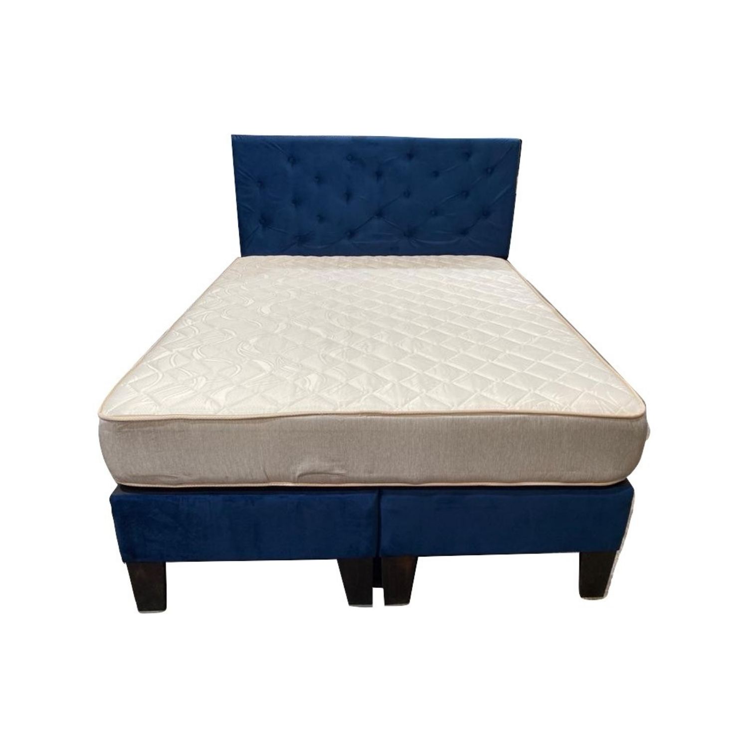 CAMA HVM 2 PLAZAS + RESPALDO AZUL MARINO FELPA - 2