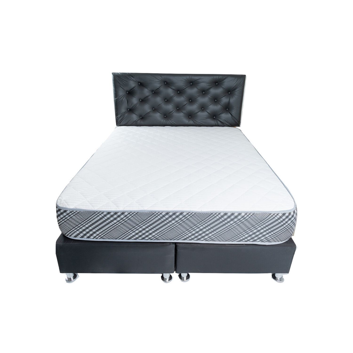 CAMA HVM 2 PLAZAS + RESPALDO EN COLOR NEGRO CUERO PU - 2