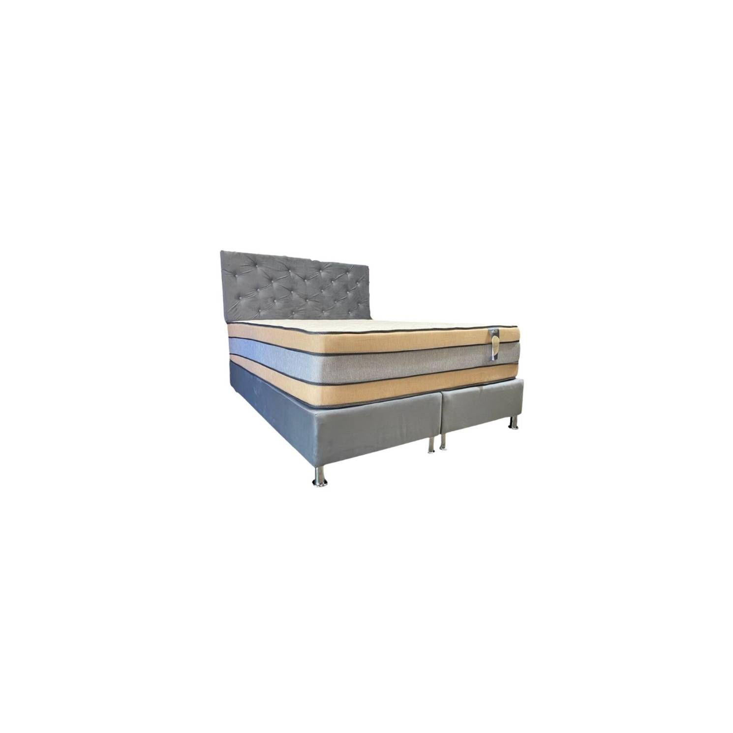 CAMA HVM 2P MODELO TITAN + RESPALDO GRIS PERLA FELPA - 1