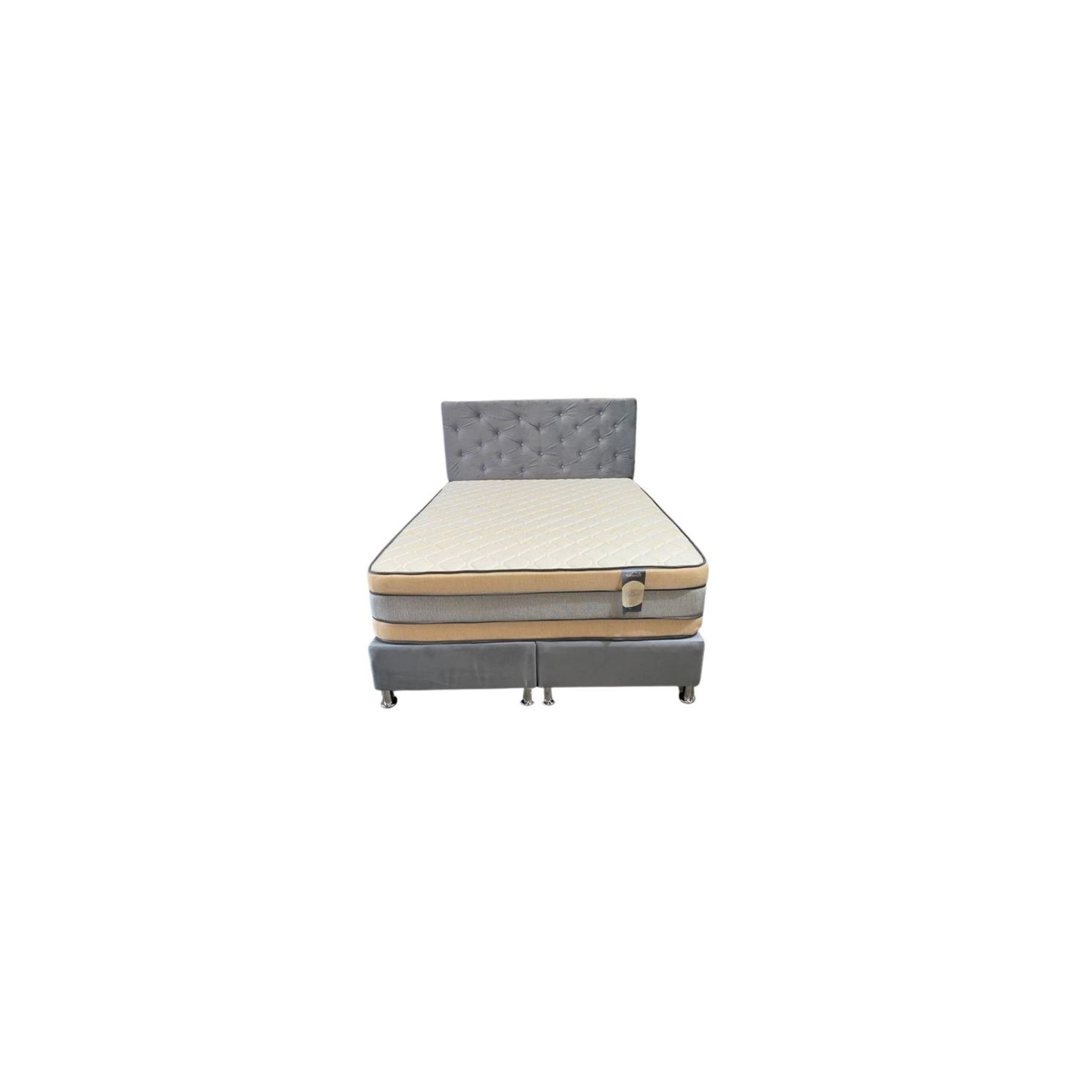 CAMA HVM 2P MODELO TITAN + RESPALDO GRIS PERLA FELPA - 2