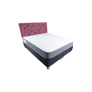 CAMA HVM 2P NEGRA FELPA + RESPALDO PALO ROSA FELPA BOTONE - 1