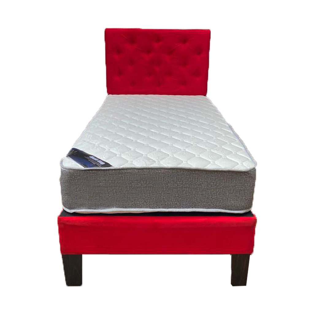 CAMA HVM 1.5 PLAZA ROJO FELPA LINEAL PMADERA - 1