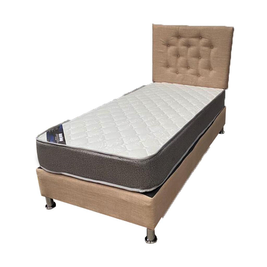 CAMA AMERICANA 1P + COLCHON DE RESORTES + RESPALDO BEIGE FELPA PMETAL - 1