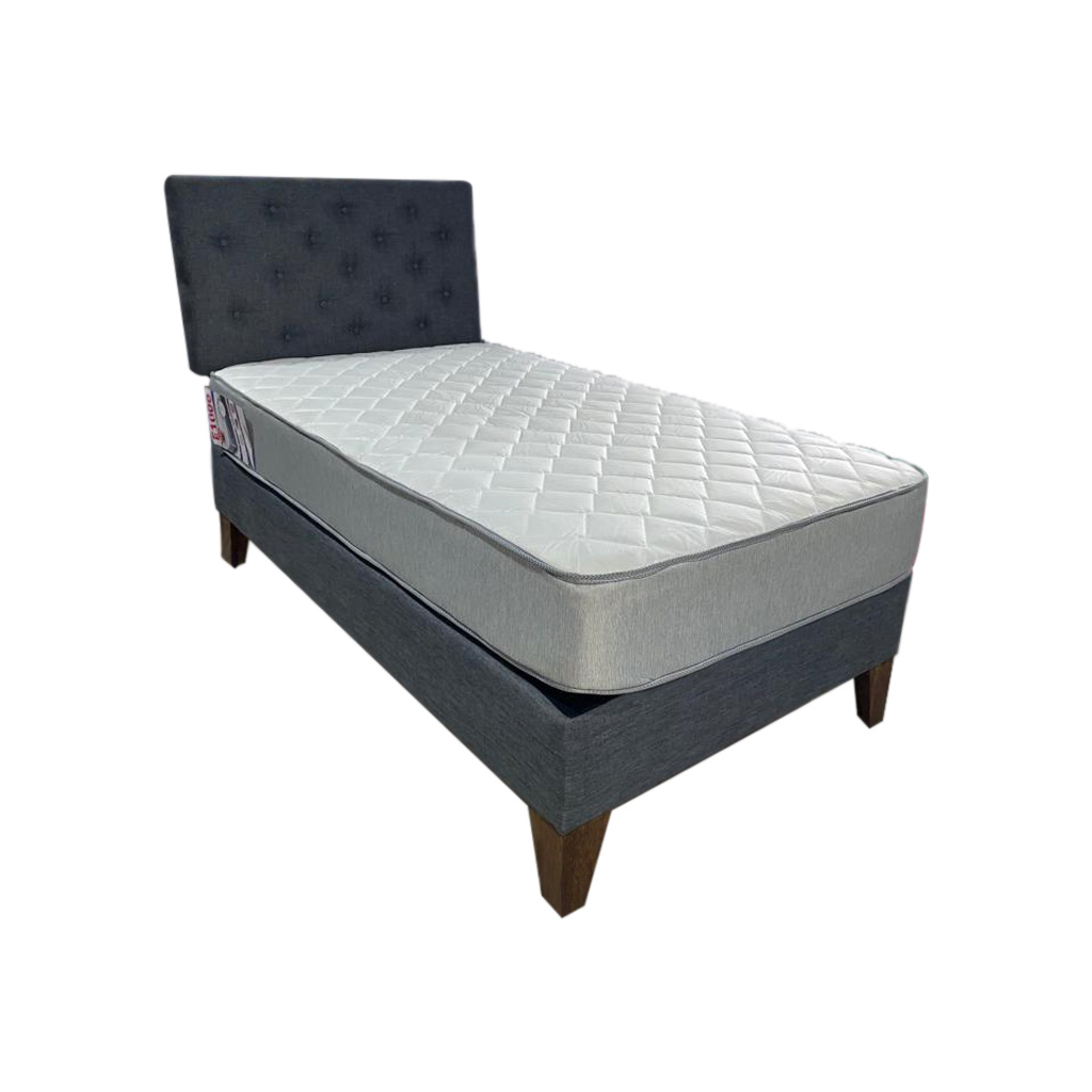 CAMA AMERICANA 1P + COLCHON DE RESORTES + RESPALDO GRIS GRAFITO OSCURO PMADERA - 1