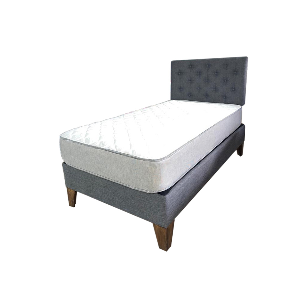 CAMA AMERICANA 1P + COLCHON DE RESORTES + RESPALDO GRIS GRAFITO OSCURO PMADERA - 2
