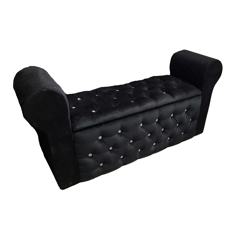 BANQUETA BAUL CAPITONE NEGRO FELPA B/DIAMANTES - 1
