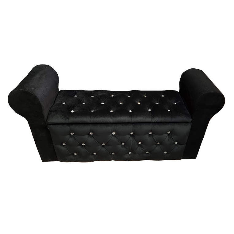 BANQUETA BAUL CAPITONE NEGRO FELPA B/DIAMANTES - 2