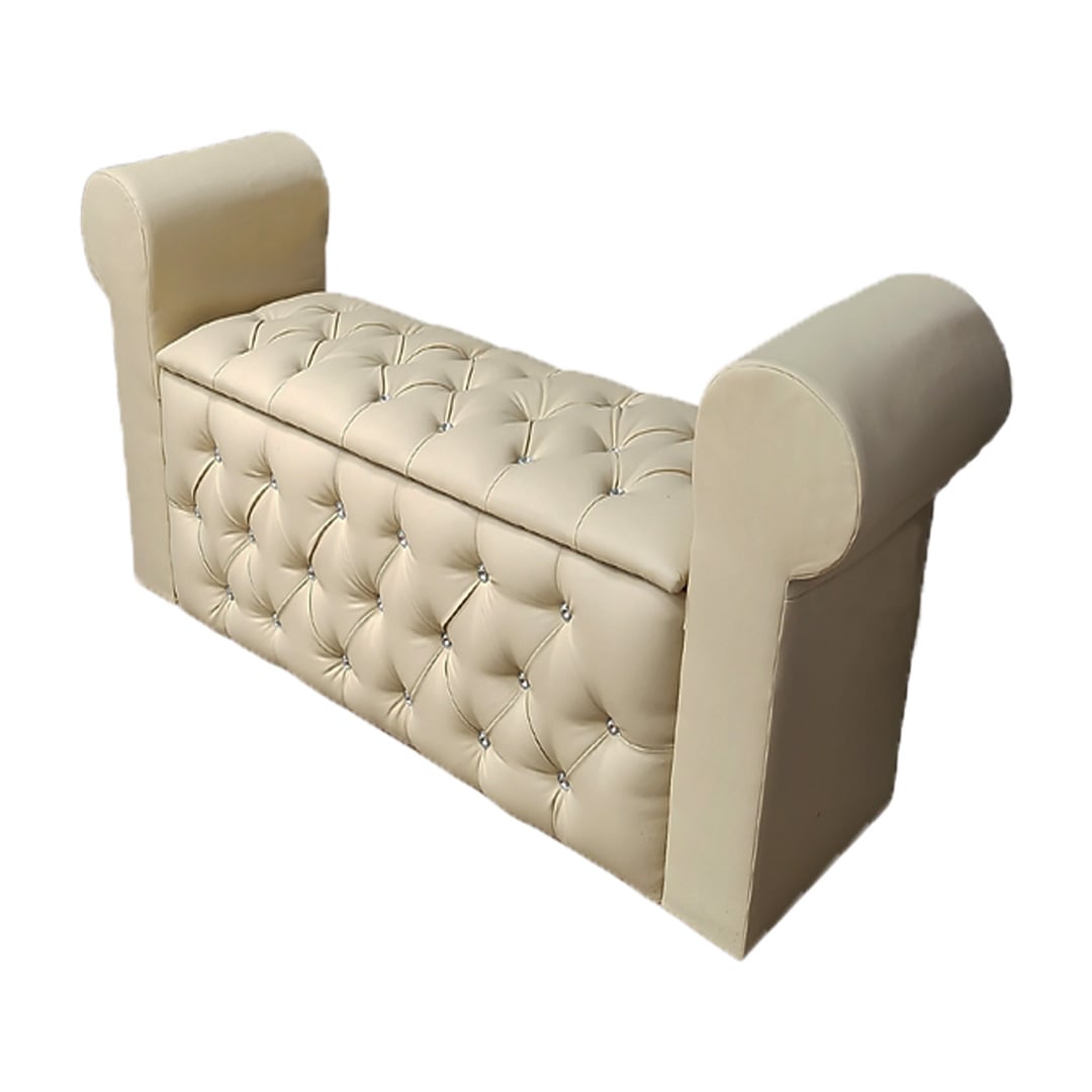 BANQUETA BAUL CAPITONE BEIGE ECO CUERO B/DIAMANTE - 2