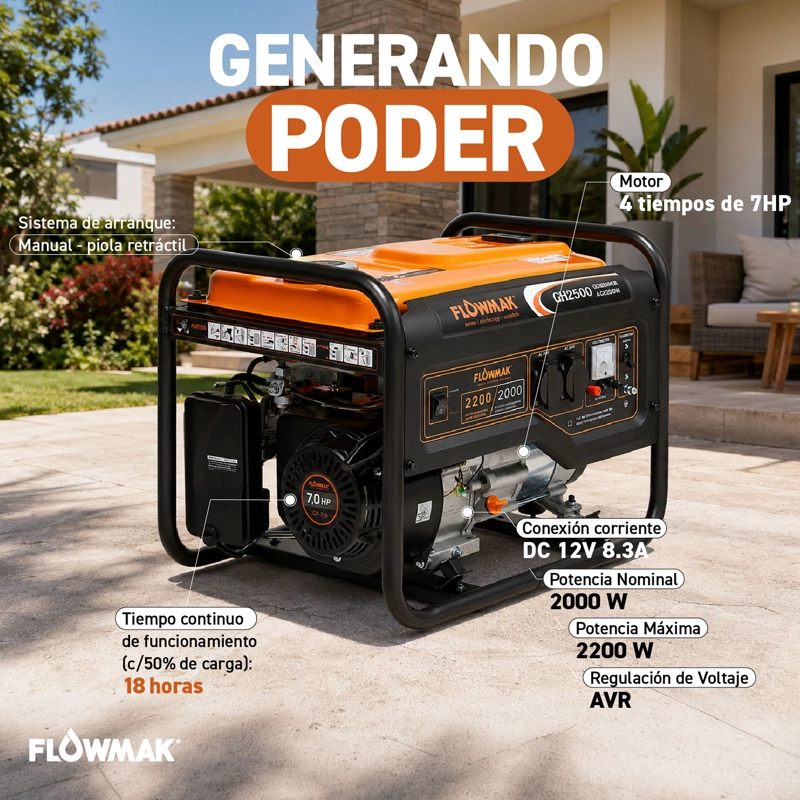 GENERADOR ELE CTRICO A GASOLINA GH2500 2200W 220V FLOWMAK - 8