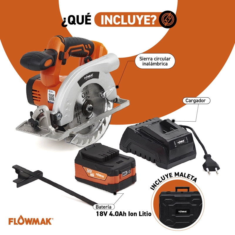 SIERRA FLOWMAK CIRCULAR 6 1/2 PULG165 MM 18 V CON BAT Y CARG ACERO - 4