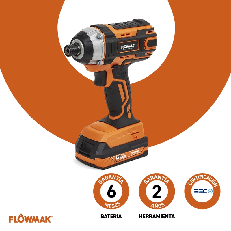 ATORNILLADOR FLOWMAK IMPACTO 1/4 18 V CON BATERÍA - 7