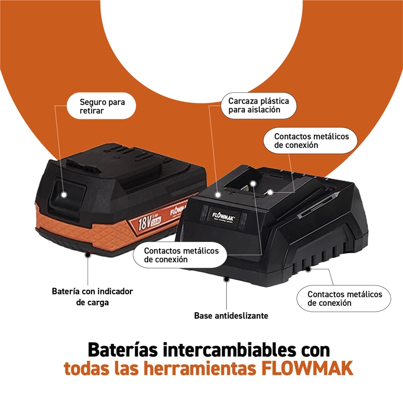 ROTOMARTILLO FLOWMAK INALÁMBRICO 18 V 1.8JOULE + BAT. Y CARGADOR - 8