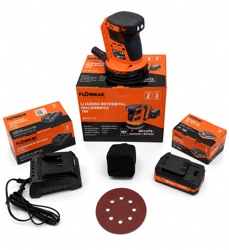 LIJADORA FLOWMAK ROTORBITAL INALAMBRICA MAS CARG Y BAT - 2