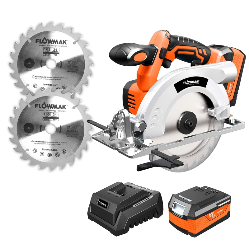 SIERRA FLOWMAK CIRCULAR 6 1/2 PULG 18 V CON BAT CARG EXTRAS DOS HOJAS ACERO - 1