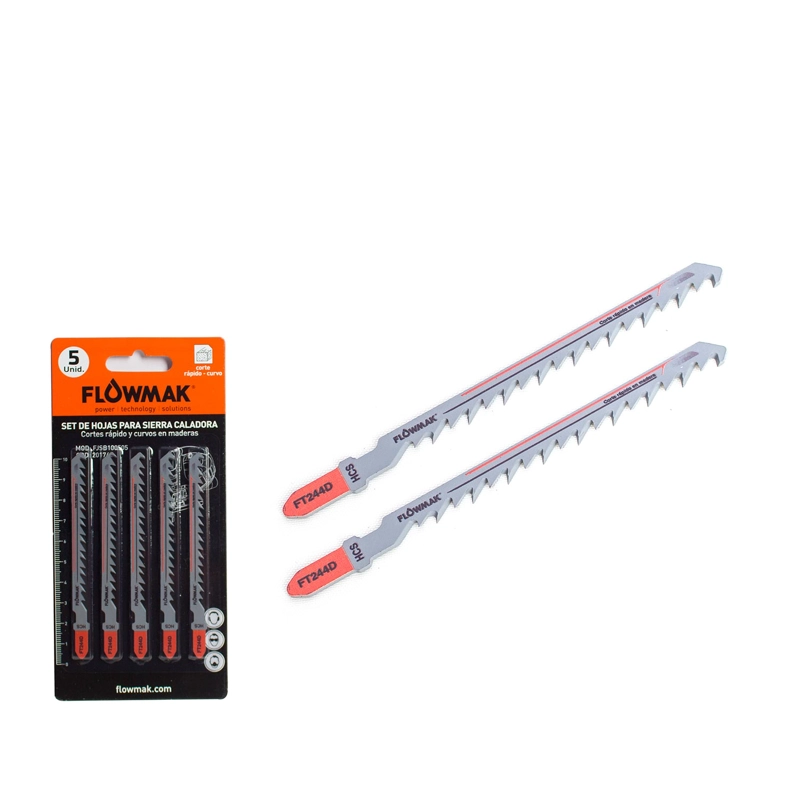 SET DE HOJAS CALADORA LARGAS MADERA 5 PZS FLOWMAK - 1