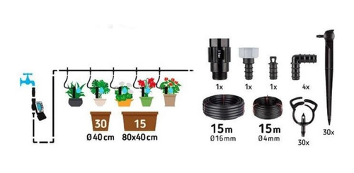 KIT RAIN RIEGO BALCONES -HASTA 30 MACETEROS 15 MT LÍNEALES - 5