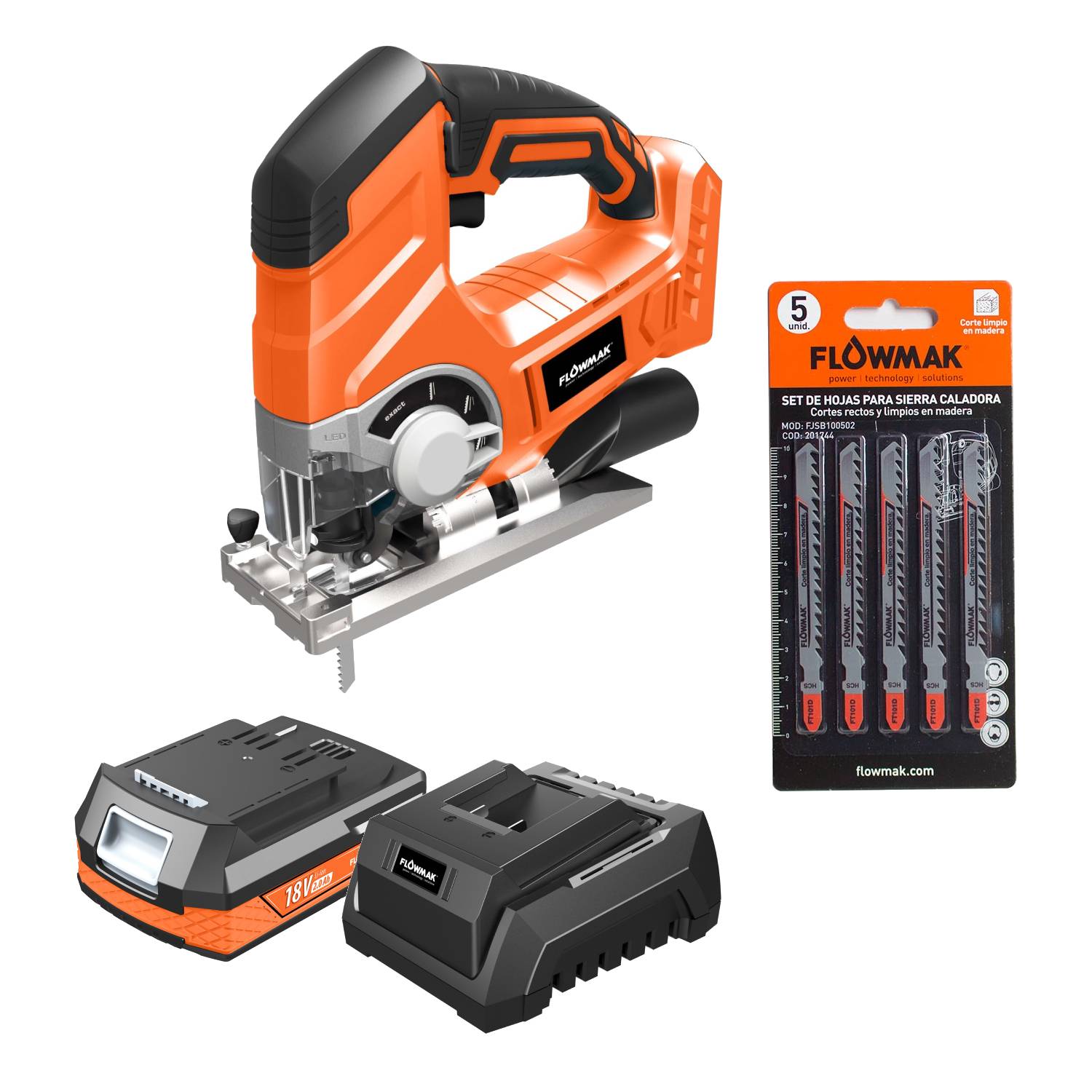 KIT FLOWMAK SIERRA CALADORA Y 5 HOJAS SIERRA CALADORA MADERA - 1