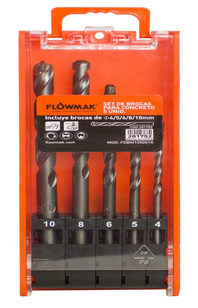 SET DE BROCAS PARA CONCRETO 5 PIEZAS FLOWMAK - 2