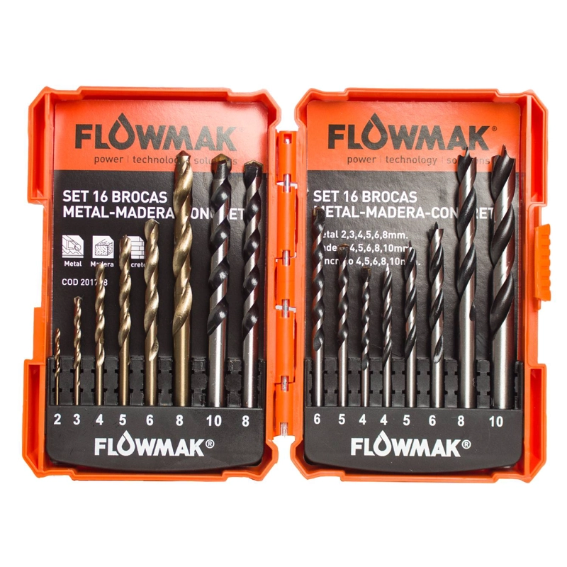 SET DE BROCAS FLOWMAK MADERA METAL CONCRETO 16 PIEZAS - 2