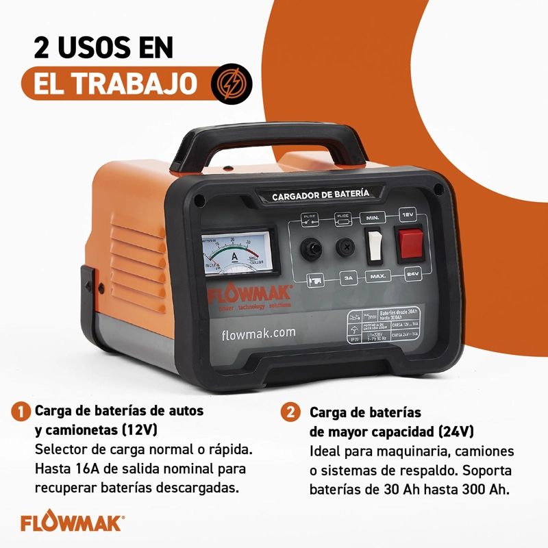 CARGADOR DE BATERIAS 12V Y 24V DE 30AH HASTA 300AH FLOWMAK - 4