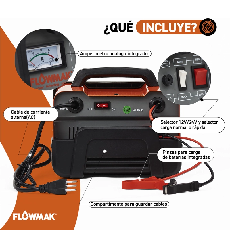 CARGADOR DE BATERIAS 12V Y 24V DE 30AH HASTA 300AH FLOWMAK - 5