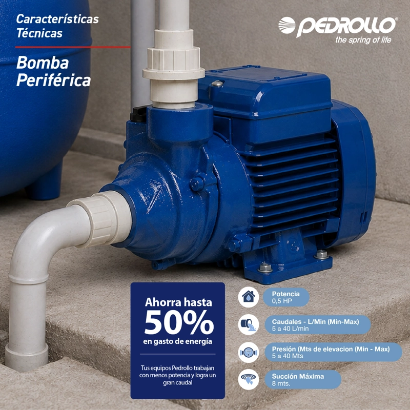 BOMBA PERIFERICA PEDROLLO PKM 60 0.5HP 40M 40L/MIN 220V - 2