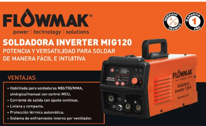 SOLDADORA INVERTER MIG-120  MIG/TIG/MMA 220V FLOWMAK - 4
