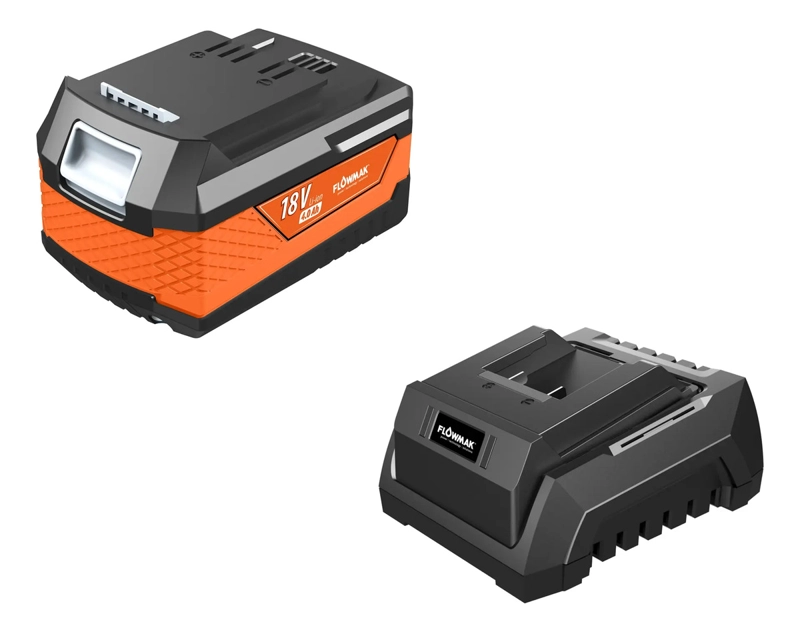 KIT BATERIA 18V 4AH + CARGADOR 60W PARA HERRAMIENTAS FLOWMAK - 1