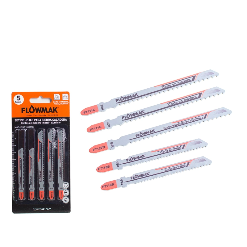 SET HOJAS CALADORA MADERA METAL ALUMINIO5 PIEZAS FLOWMAK - 1