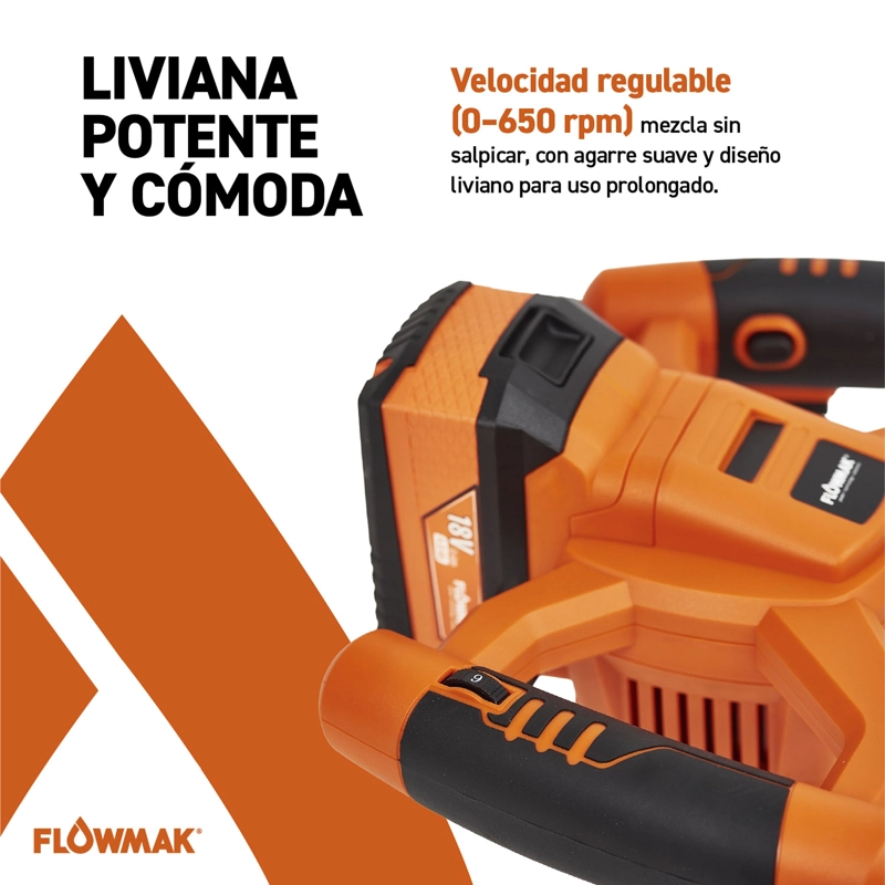 MEZCLADOR PINTURA Y CEMENTO 18V  BATERIA4AH Y CARG FLOWMAK - 4