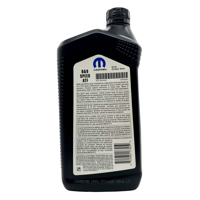ACEITE TRANSMISION AUTOMATICA ZF 8&9 ORIGINAL MOPAR 946 ML. - 2