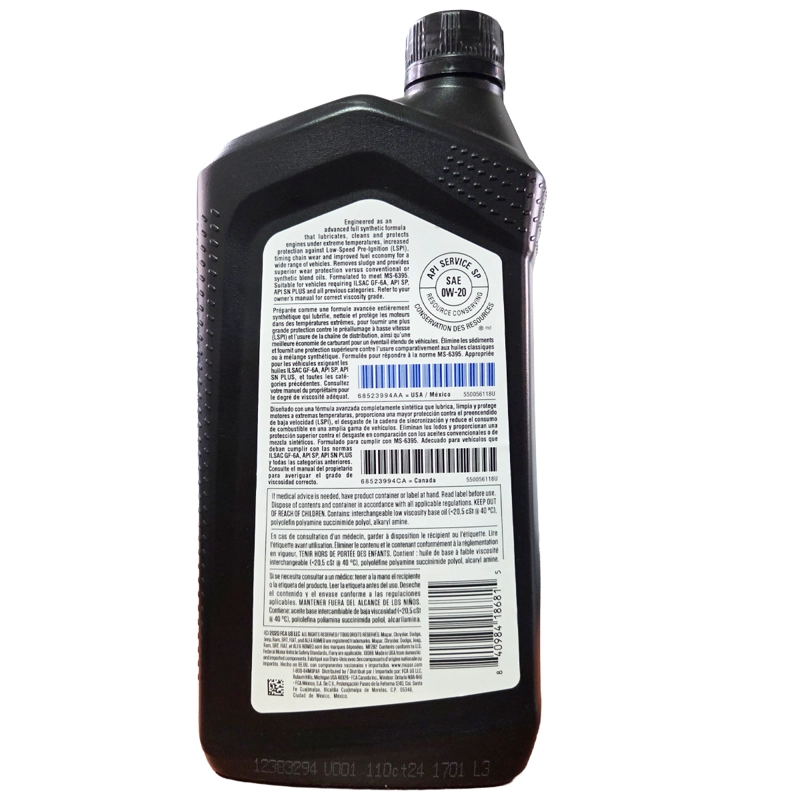 ACEITE MOTOR 0W20 MOPAR DODGE / CHRYSLER / RAM / JEEP 946 ML - 2