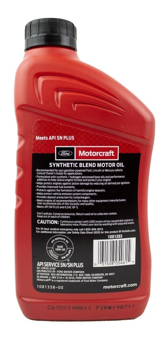 ACEITE MOTOR 10W30 FORD MOTORCRAFT 946 ML - 2
