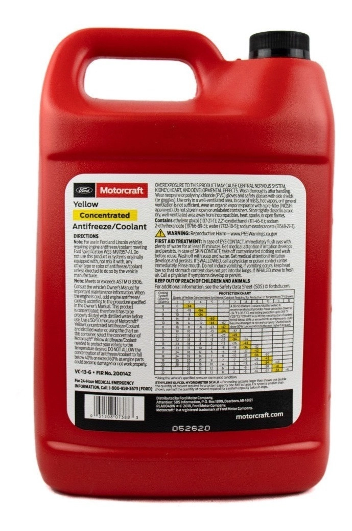 REFRIGERANTE COOLANT VC13G FORD MOTORCRAFT AMARILLO 3,78 LT - 2