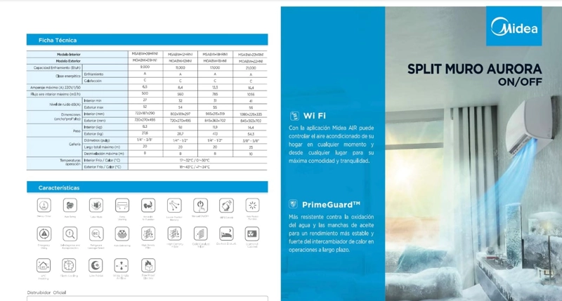 AIRE ACONDICIONADO SPLIT FRIO/CALOR 18000 BTU AURORA MIDEA - 10