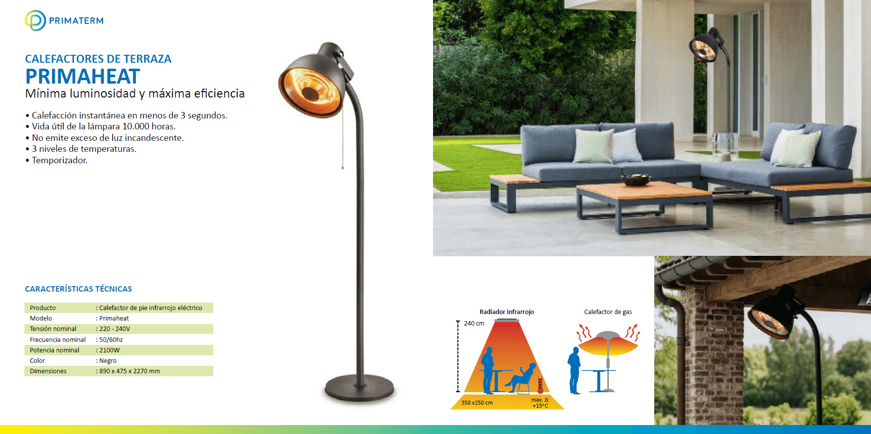 CALEFACTOR PRIMATERM TERRAZA PRIMAHEAT 3 POTENCIAS 2000W - 9