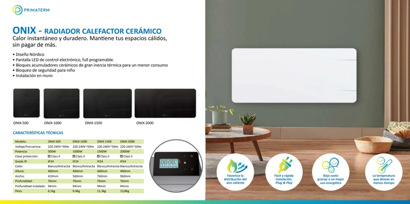 ESTUFA PRIMATERM RADIADOR CALEFACTOR ÓNIX CERÁMICO BLANCO 2000W - 12