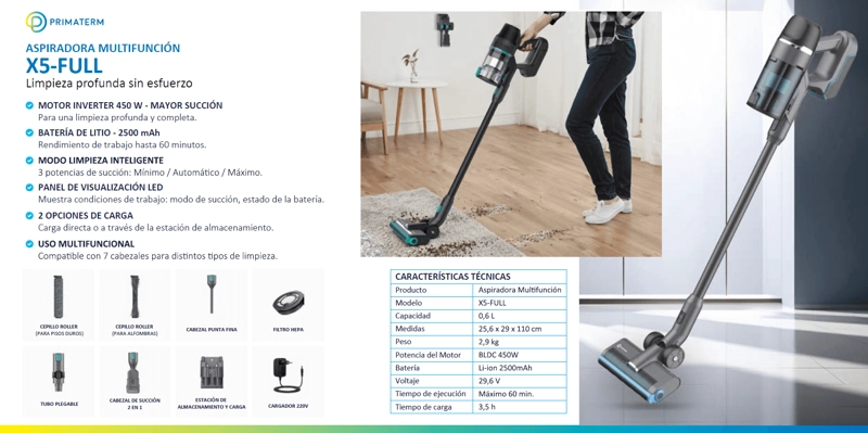 ASPIRADORA PRIMATERM INALÁMBRICA X5-FULL 450W + ACCESORIOS - 13