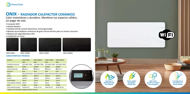 ESTUFA RADIADOR CALEFACTOR ÓNIX CERÁMICO WIFI BLANCO 1000W PRIMATERM - 10