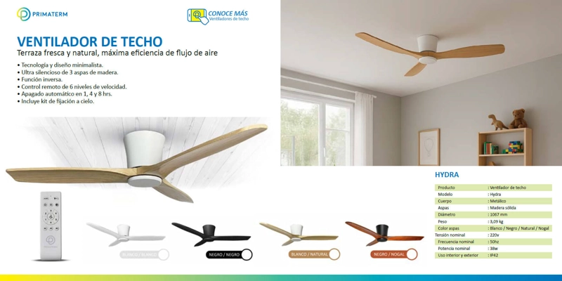 VENTILADOR DE TECHO FARO NOGAL CON LUZ LED 3 COLORES 42” PRIMATERM - 7