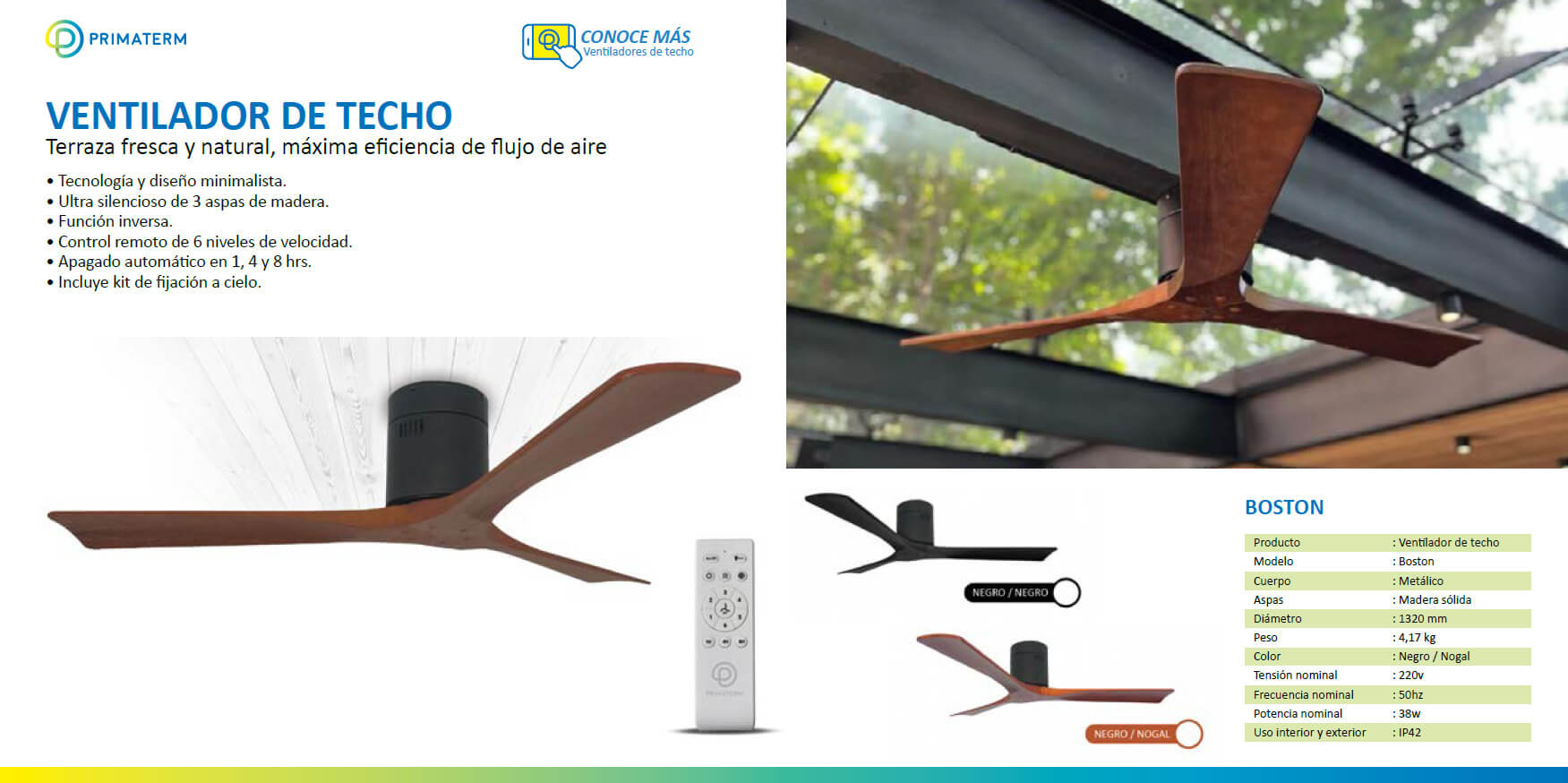 VENTILADOR DE TECHO BOSTON NOGAL 52” PRIMATERM - 11