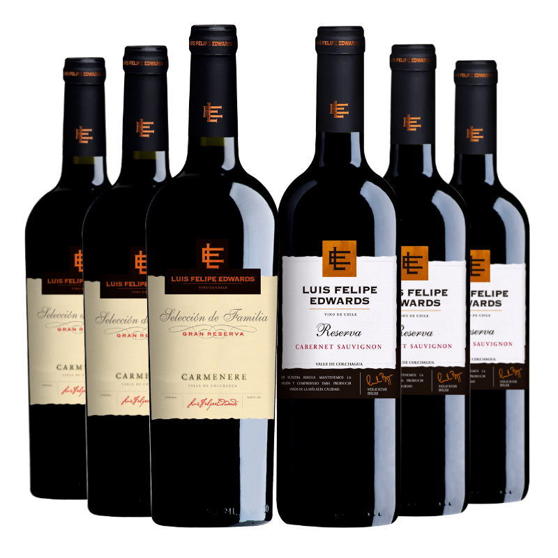 SET VINO TINTO 3 CARMENERE LUIS FELIPE EDWARDS BOTELLA VIDRIO GRAN RVA CA + 3 RVA CS - 1