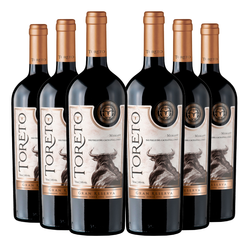VINO TINTO CARMENERE MERLOT TORETO BOTELLA VIDRIO 6 UN GRAN RESERVA - 1