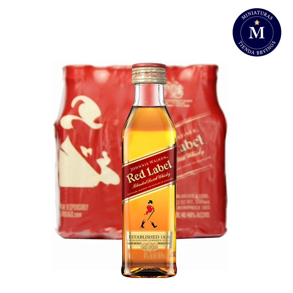 WHISKY JOHNNIE WALKER BOTELLA 50 ML 12 UN MINIATURAS RED LABEL PET - 1