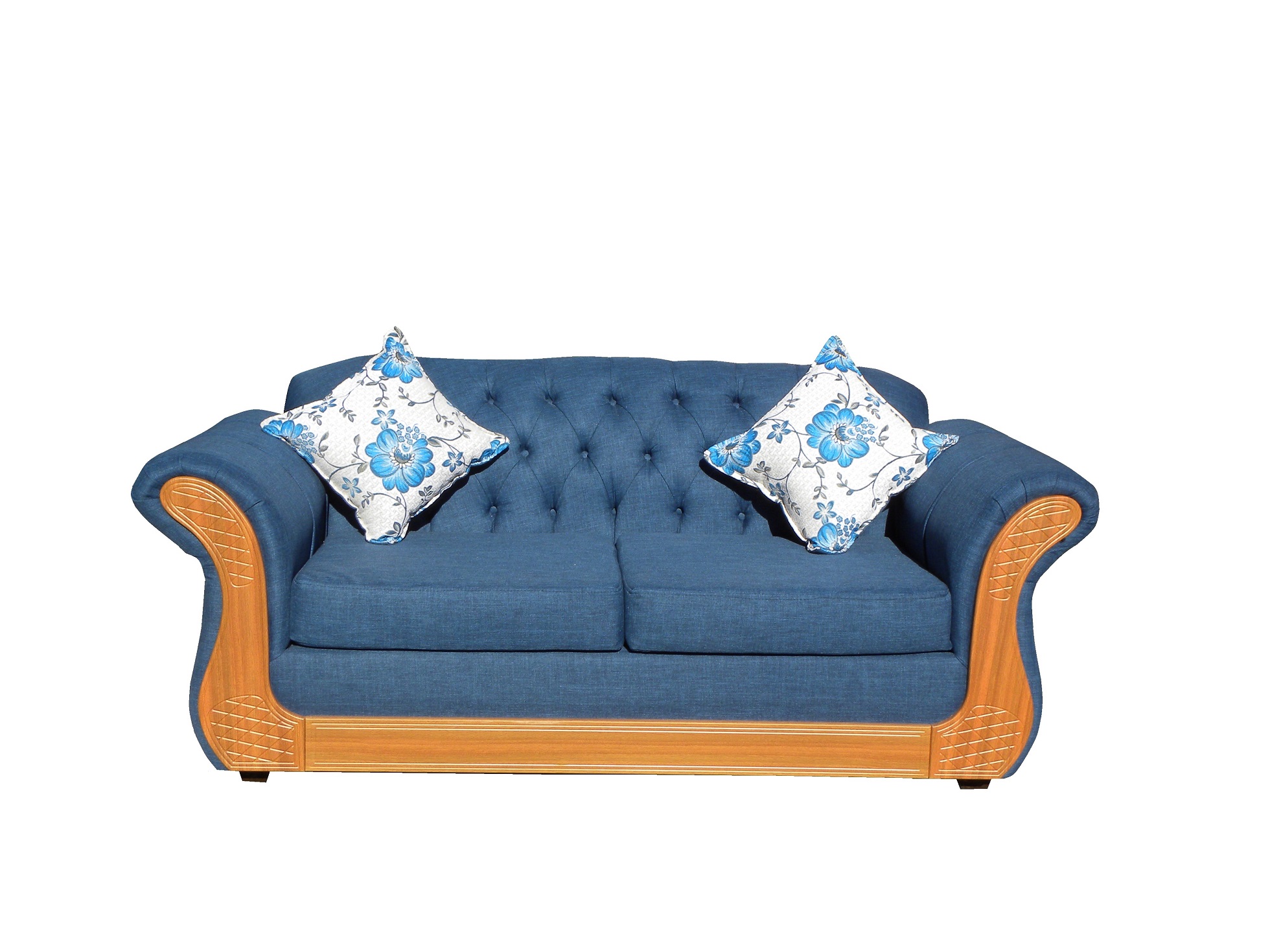 SOFA ALMORE SPA SOFIA 4 CUERPOS LINO AZUL + 2 POUF MIEL - 2