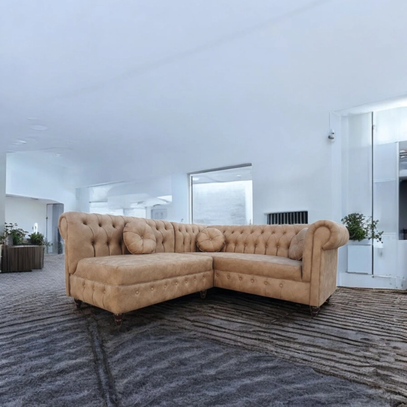 SOFA SECCIONAL CAPITONE BEIGE 5 CPOS ALMORE - 1