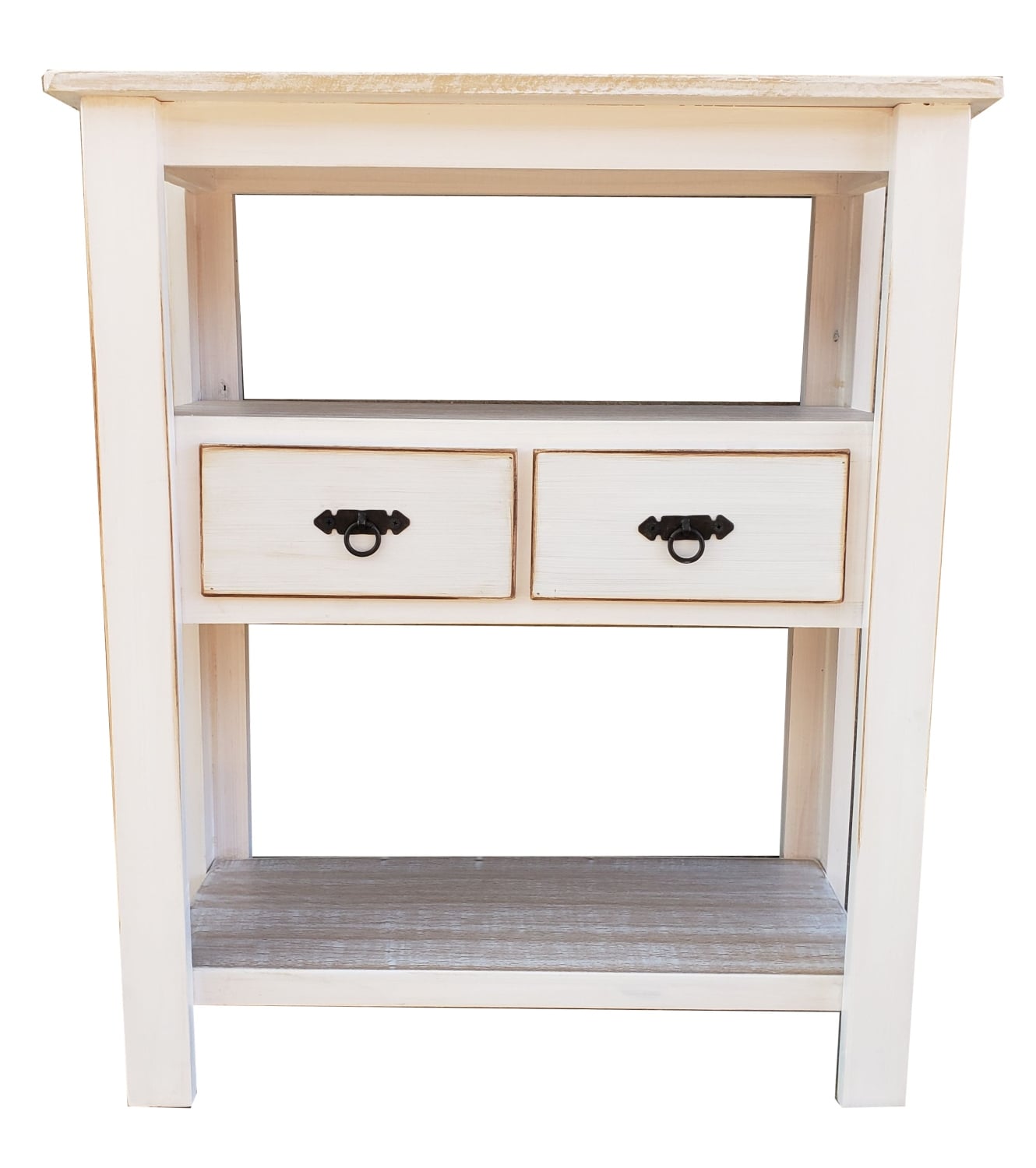 ARRIMO MARFELD MUEBLES MADERA PINO 2 CAJONES BLANCO CON PATINA RUSTICA - 1