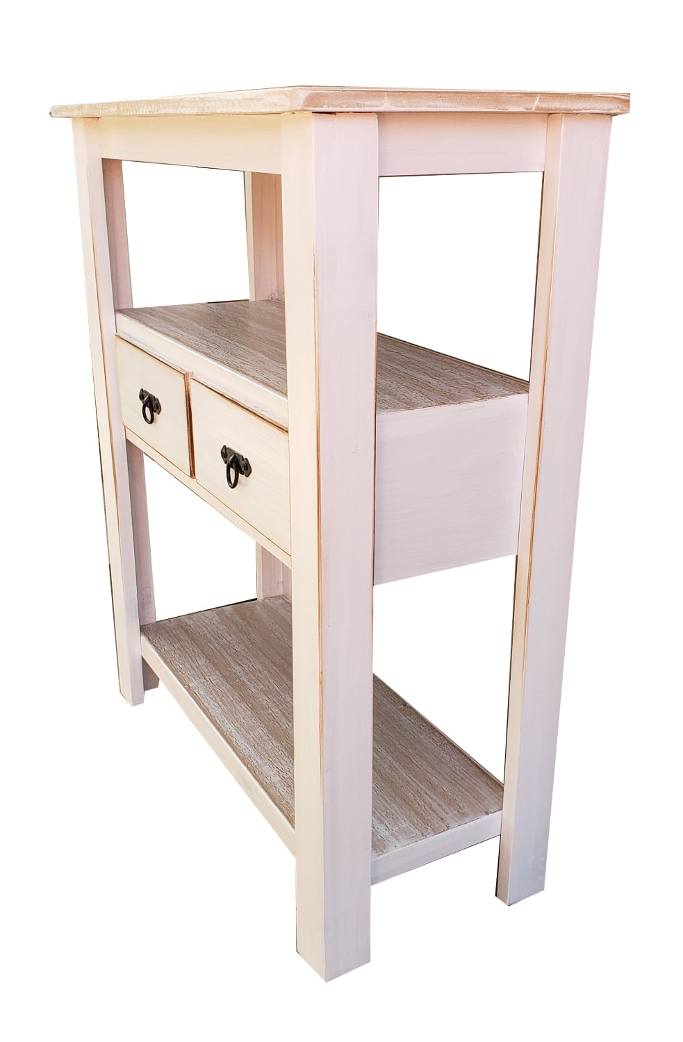 ARRIMO MARFELD MUEBLES MADERA PINO 2 CAJONES BLANCO CON PATINA RUSTICA - 2