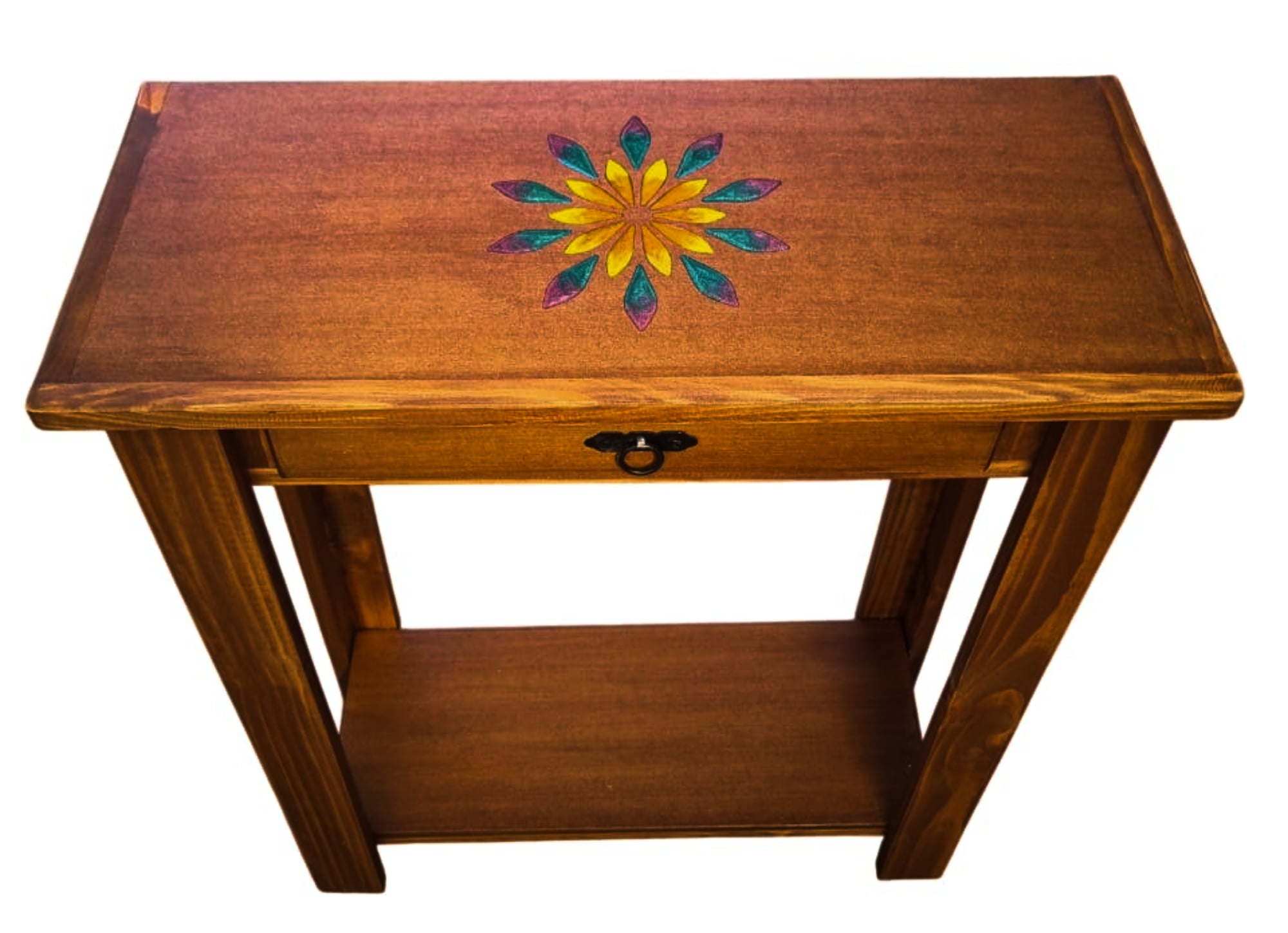 MESA DE ARRIMO CAFE CON GRABADO DE RESINA MANDALA - 2